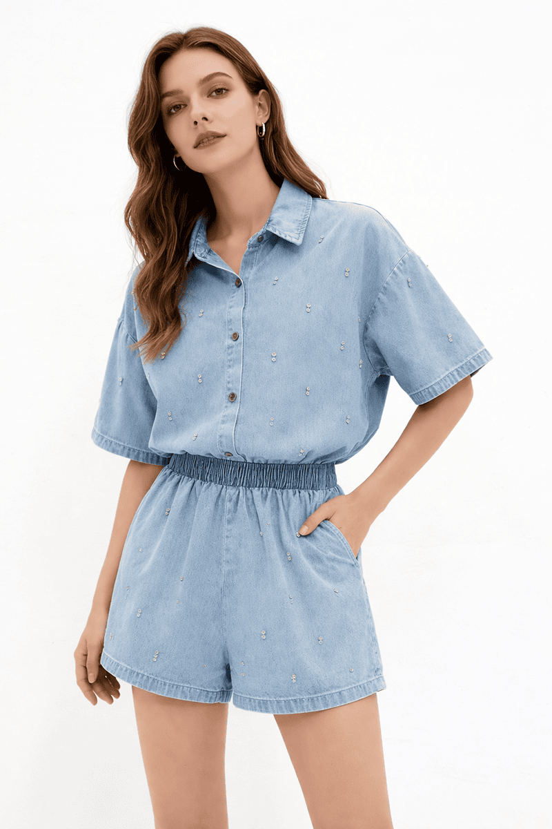 Γυναικείο Denim Σετ Πουκάμισο & Σορτς