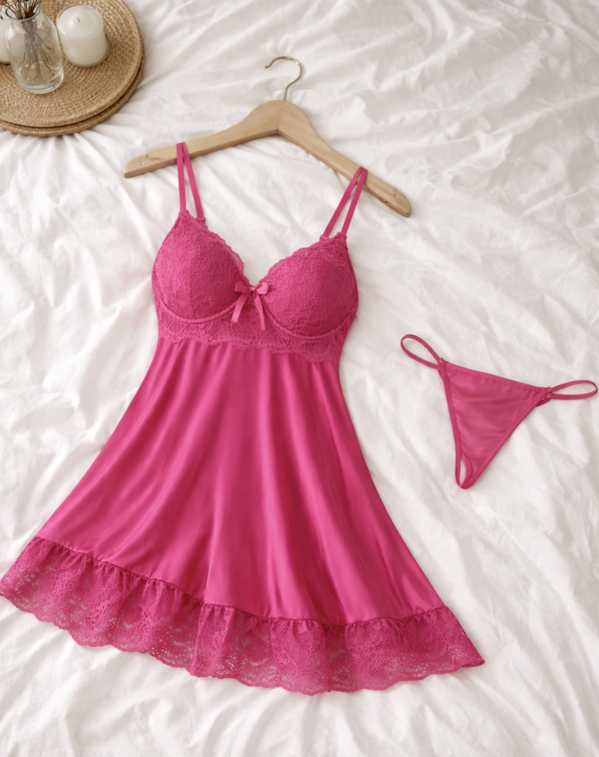 Γυναικείο Babydoll Σετ με Δαντέλα & String
