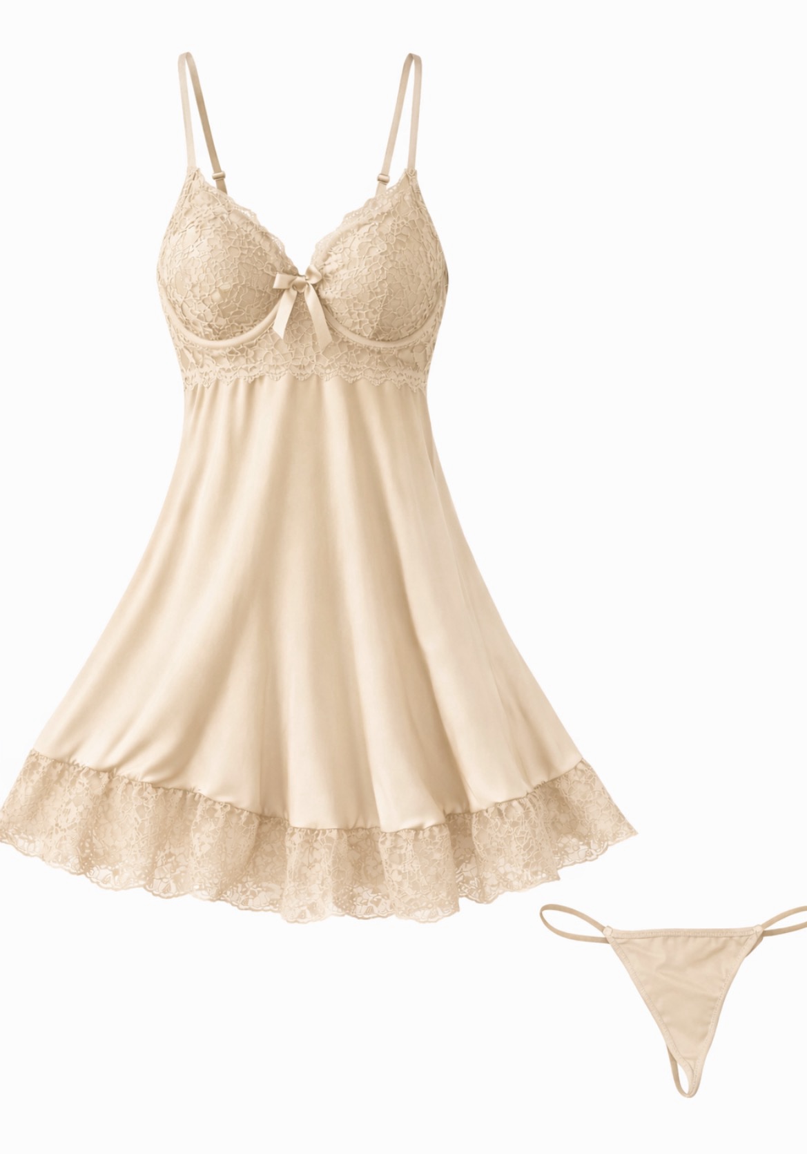 Γυναικείο Babydoll Σετ με Δαντέλα & String - Image 2