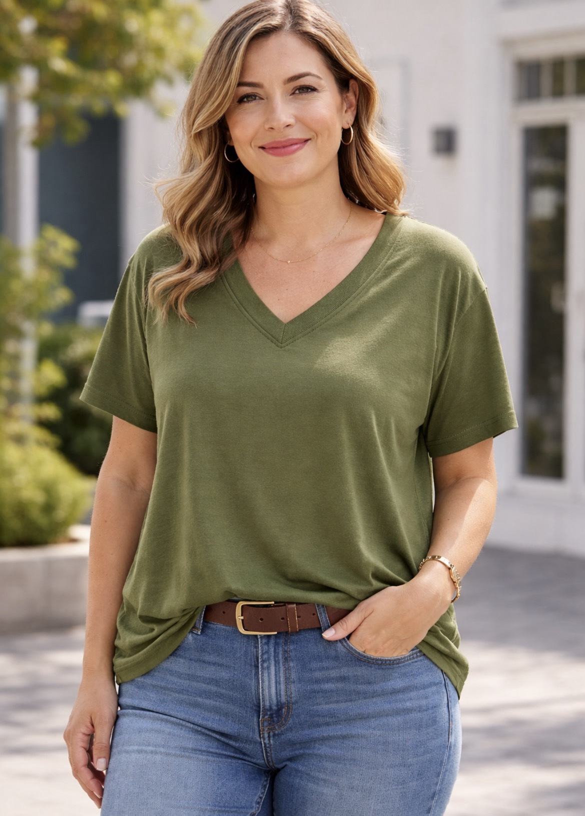 Γυναικεία Μπλούζα V-Neck Χακί